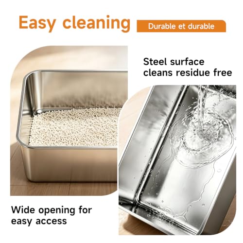 Low Side Stainless Steel Cat Litter Box (19.69" L x 13.78" W x 3.94" H)