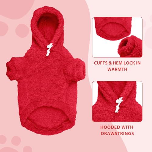 Fuzzy Dog Sweaters for Small Dogs Dog Hoodie Pet Clothes Warm Soft Cozy Coats Hooded Sweatshirt Fleece Small Pet Hoodies Sweater (X-Small / Red)