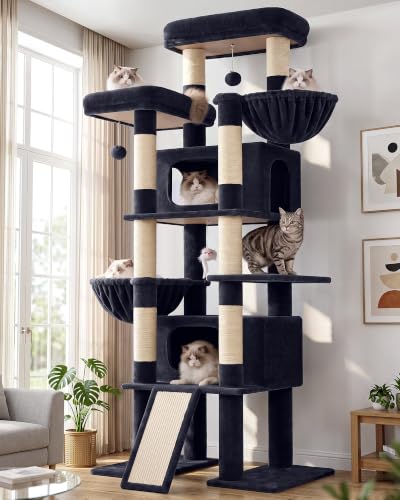 Giant Tall Heavy Duty Cat Tower for Indoor Large Cats (Dark Grey / 75 inch)