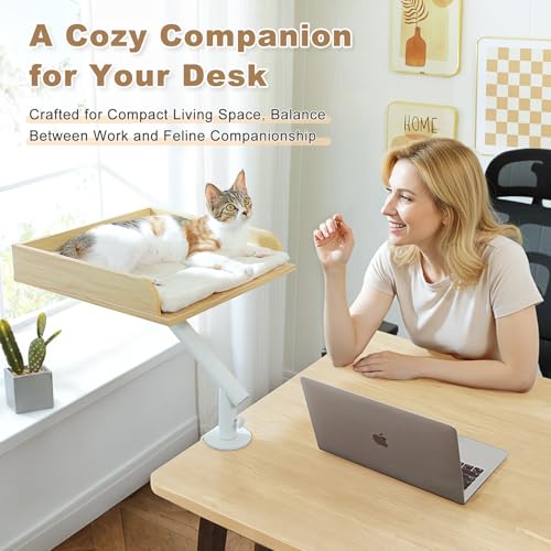 Cat Desk Bed 360°Rotating Supports to 50 Lbs Cozy Nest for Desk (Beige)