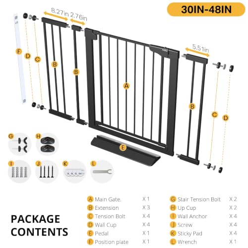 30 48 in Baby Gate for Stairs (Black / 30-48"W x 30.5"H)