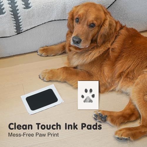 Inkless Paw Print Kit for Dogs (Black Pad,Black/White Wood Frame / 4-Pack,Large)
