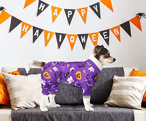 Dog Halloween Pajamas Dog Costumes Pjs Stretchy Funny Pet Costumes Clothes Outfit Pajamas for Medium Dogs (Medium / Purple Halloween)