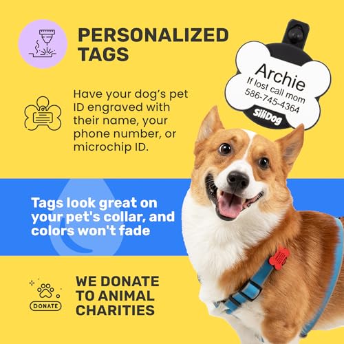 Personalized Engraved Silicone Dog ID Tag with Tracker Holder (Blue / AirTag-Holder)