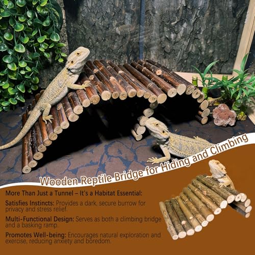 2PCS Reptile Hideout Wooden Bridge 7.5"x13.4" Lizard Hide Caves Bearded Dragon Habitat Accessories for Gecko Snake Frog Chameleon Iguana Tortoise