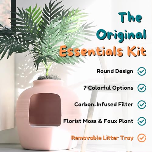 Original Hidden Litter Box Planter (Palm Plant / Essentials Kit / Blush Coral)