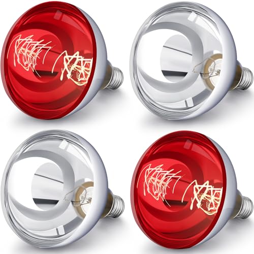 4 Pack Heat Lamp Bulbs 250 Watt (Silver, Red)