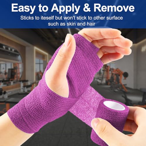 24 Pack 2 Inch x 5 Yards Self Adhesive Bandage Wrap (Purple / 2 Inch)
