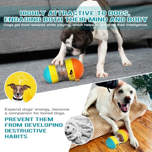 Dog Treat Dispensing Puzzle Toy Adjustable Food Dispenser Slow Feeder Puppy Enrichment Rolling Ball Pet Interactive Chase Toys Stimulating Game for Small Medium Dogs Gift to Keep Them Busy (Orange - Single - Standard)