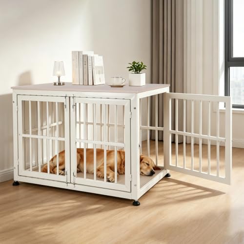 42 Inch Dog Crate Furniture for Large Medium Dogs (Beige / 42.1"L x 28.2"W x 29.7"H)