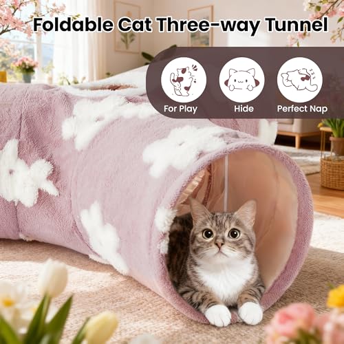 Cat Tunnel, 3-Way Collapsible Toy for Indoor Cats, Burlwood (Daisy Burlwood / Small)