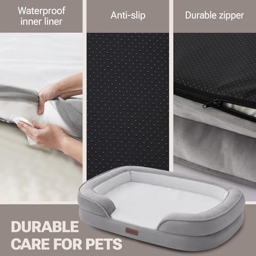 Orthopedic XL Dog Bed for Large Dogs with Faux Fur Top (XL (42"x32") / Grey)