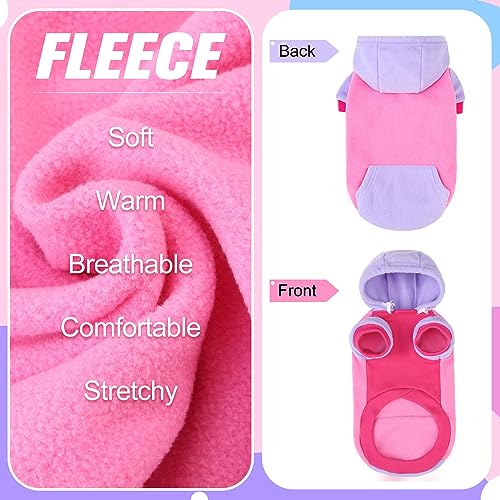 Fleece Dog Hoodie Sweatershirt with Pocket and Leash Hole (Small / Pink)