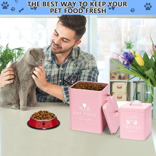 Farmhouse Cat Food and Treats Containers + Feed Scoop + Pet Food Bowl (Pink)