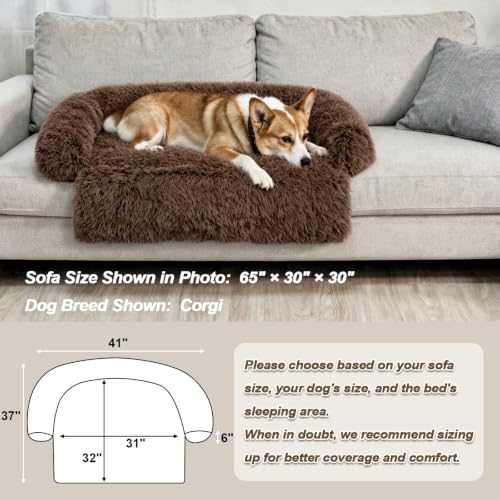 Calming Dog Bed Fluffy Plush Dog Mat for Furniture Protector with Removable Washable Cover for Large Medium Small Dogs and Cats (Coffee / 41.0"L x 37.0"W x 6.0"Th)
