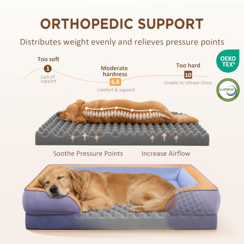 Orthopedic Dog Bed for Extra Large Dogs with Bolster (45.0"L x 35.0"W x 8.5"Th / Twilight Wave)