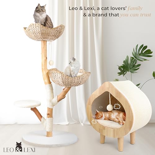 Aesthetic Real Wood Modern Cat Tree. 46 inches Tall