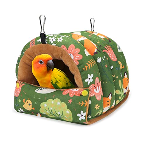 Bird Nest House Winter Warm Snuggle Hut Bird Bed Hanging Hammock for Parrots Budgies Parakeets Caique Senegal Cockatiels Conures (Large / Green)
