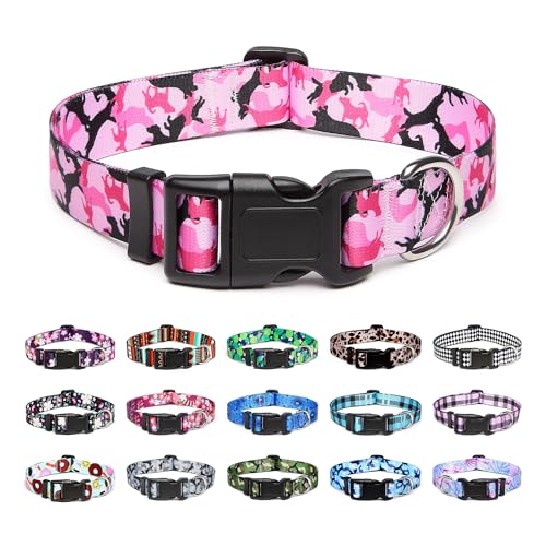 Adjustable Dog Collar (Large / Dog Camouflage Pink)