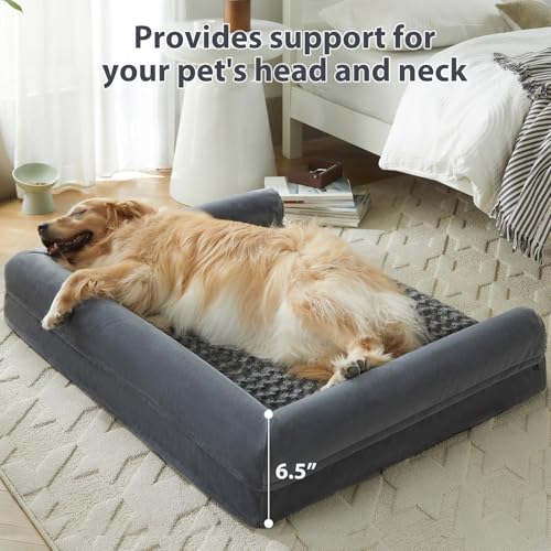 Orthopedic Washable XLarge Dog Bed for Senior Dog Cozy Sleep (42"l x 30"w x 7"th / Dark Grey)