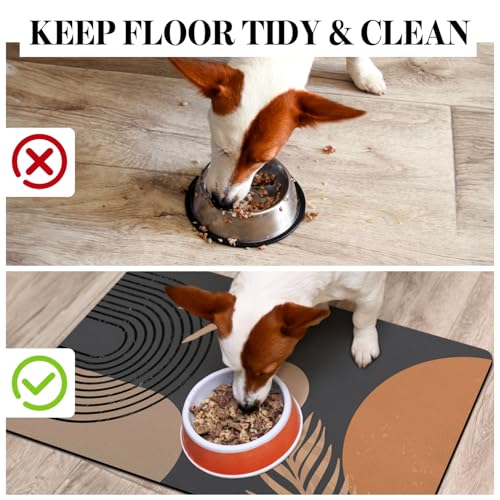 Dog Food Mats for Floors (Boho Black / L(17"×30"))