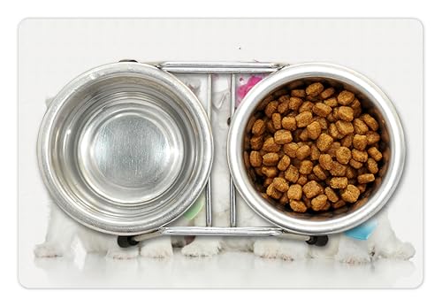 Westie Pet Mat for Food and Water (Pink and White)