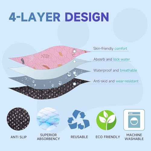 Washable Pee Pads for Small Pet 5 (Leaves - Pink / 12x12 Inch (Pack of 5))