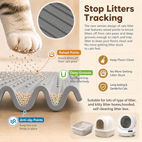 Cat Litter Mat Litter Trapping Mat XXL Grey Silicone Litter Box Mat (Grey)