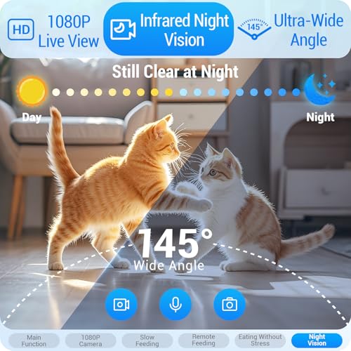Automatic Cat Feeder with Two 1080P Camera for 2 Cats (White-4)