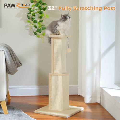 Cat Scratching Post 32” Tall Square Cat Scratcher (Beige)