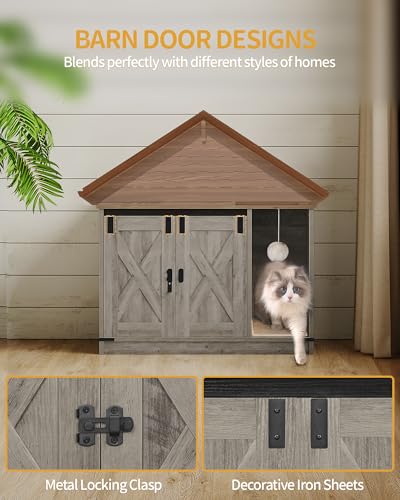 Cat Litter Box Enclosure (31.5"L x 19.7"W x 20.9"H / Light Ivory and Brown)