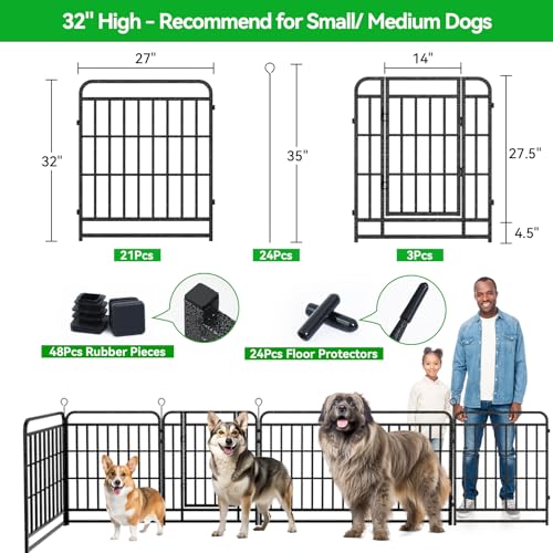 Heavy Duty Dog Fence Outdoor 24 Steel Panels 32" Height (27"W x 32"H)
