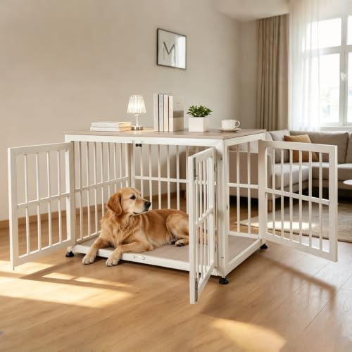 42 Inch Dog Crate Furniture for Large Medium Dogs (Beige / 42.1"L x 28.2"W x 29.7"H)