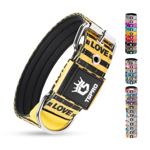 Heavy Duty Thick Dog Collar with Metal Buckle for Large Dogs (L – Fits Neck 18.9"-21.7" / LOVE Striped Print)
