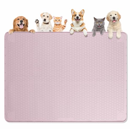 Dog Food Mat 50''x35'' Extra Large Dog Mat for Food and Water (50"L x 35"W / Pink)
