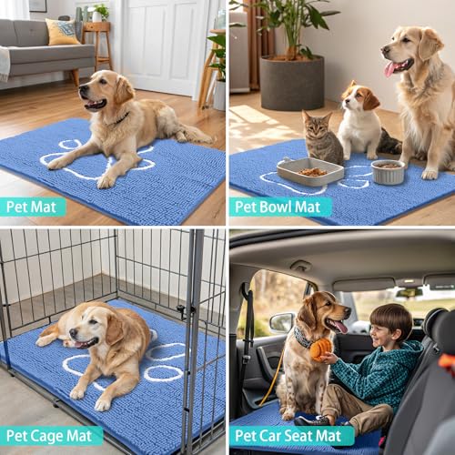 Dog Door Mat for Muddy Paws (40"X32" / Cornflower Blue and White)