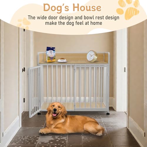 Furniture Style Dog Crate (Nature Wood & White)