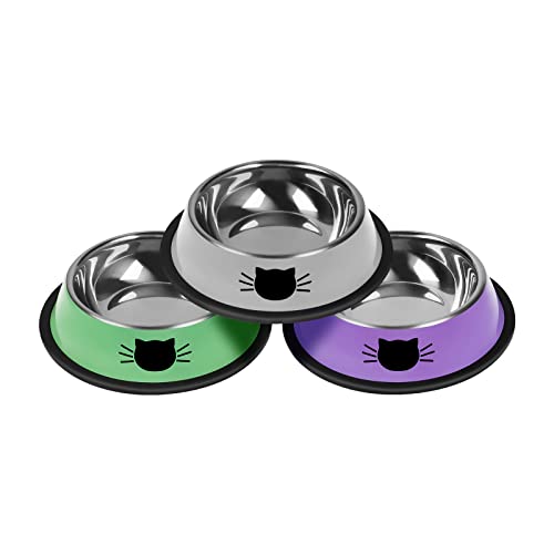 3Pcs Cat Bowls (Purple, Silver, Green / 7 oz)