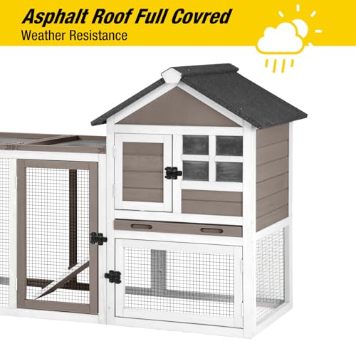 51.6''L Rabbit Hutch Outdoor Chicken Coop Indoor Bunny Cage with Run (51.6"L x 25.2"W x 36.2"H / Brown)