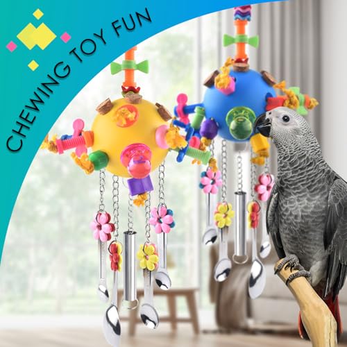 Bird Toys 2PCS Parrot Pull Spoons Colorful Acrylic Stick Chew Toys for Amazon Parrot (Blue + Yellow)