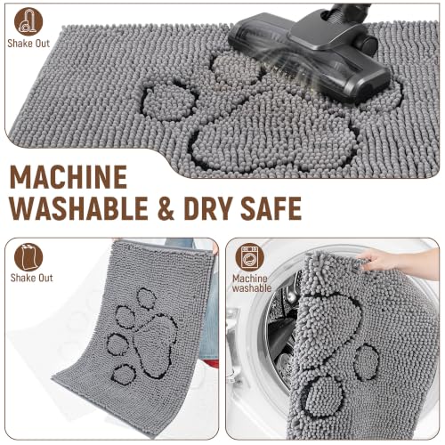 Absorbent Dog Door Mat for Muddy Paws (60"L x 48"W x 1" Th / Grey With Paw)