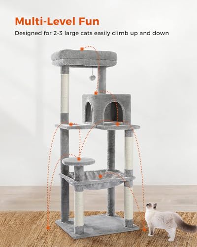 56.3" Cat Tree for Indoor Cats Large Adult with Hammock