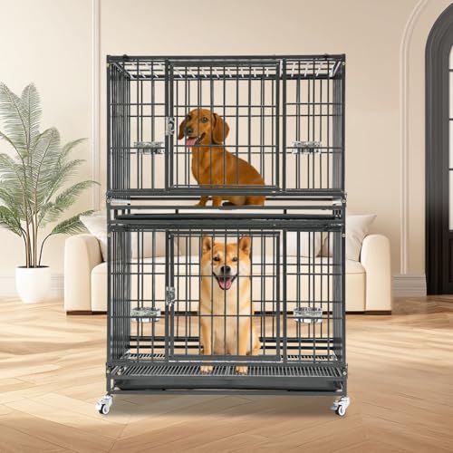 37 Inch Two Tiers Stackable Dog Crates for Medium Dogs (37.0"L x 22.5"W x 55.5"H)