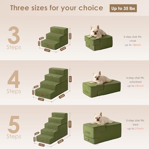 Dog Stairs for High Bed 22.5" H (Olive Green / Standard 15.7" x 30" x 22.5")