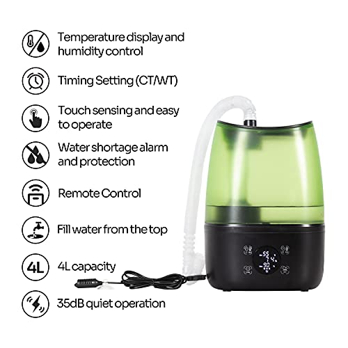 Reptile Automatic Fogger 2 IN 1 Digital Timing & Hygrostat Humidifier Remote Control 4L Large Tank Reptile Terrarium Fogger with Extended Hose for Bearded Dragon (Green)