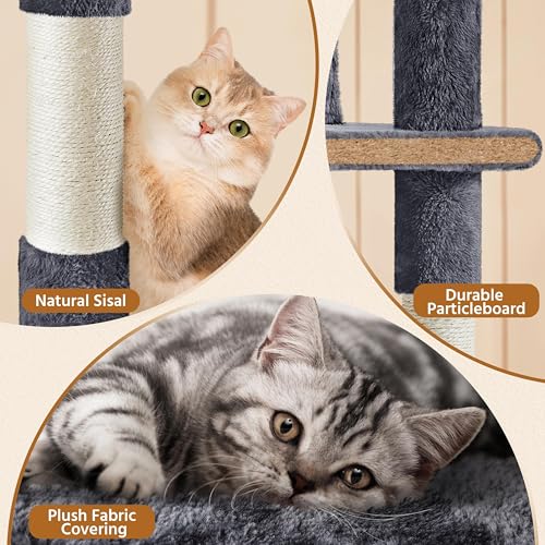 62in Cat Tree with 2 Condos Sisal Scratching Post Sturdy Tower (Dark Gray / 62in)