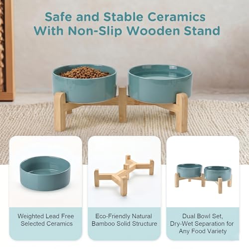 Elevated Dog Bowls Ceramic (5.1 in - 1.7 cups / Dark Green)
