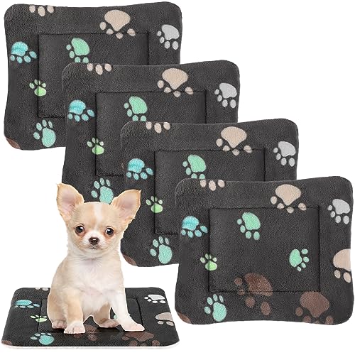 4 Pack Soft Pet Bed Mat Small Dog Crate Fleece (13 x 19 Inches / Black)