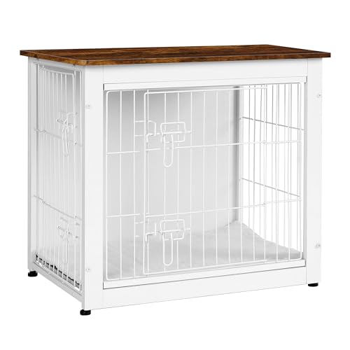 27" Dog Crate Furniture (White+Rustic Brown / 27.2"L x 20.1"W x 23.6"H)