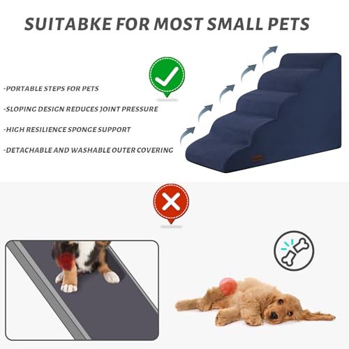 Dog Stairs for High Bed (Blue / Standard 5-Step 22.2"H)